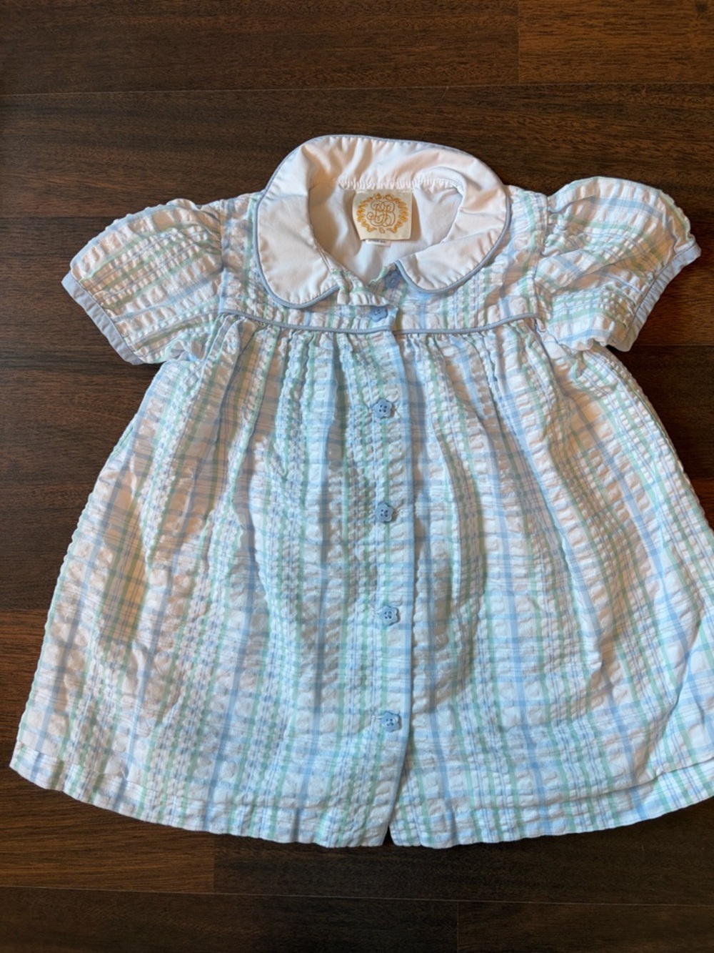 The Beaufort Bonnet Company White Dress with Blue and Green Accents